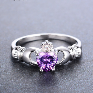 1ct Heart Cut Purple Amethyst Engagement Ring 14k WhiteGold Over Claddagh Design