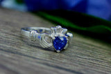 1ct Heart Cut Blue Sapphire Engagement Ring Claddagh Design 14k WhiteGold Finish