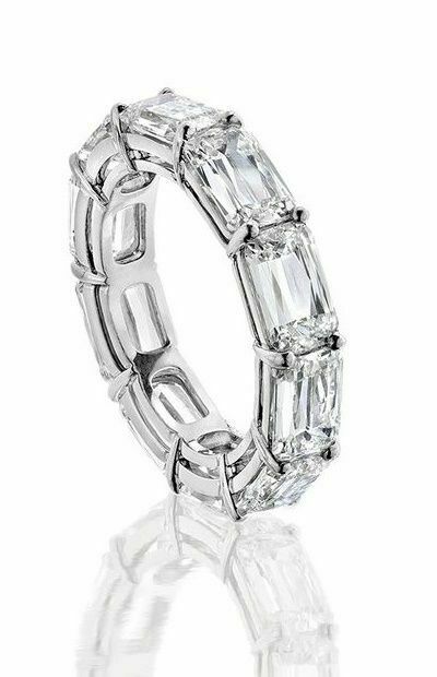 1ct Emerald Cut VVS1D Diamond Eternity Wedding Ring Band 14k White Gold Finish