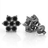 2Ct Round Cut Black Diamond Floral Cluster Stud Earrings 14K Black Gold Finish