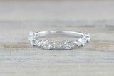 1.2ct Round Cut Diamond Wedding Band Leaf Petite Stackable 14k White Gold Finish