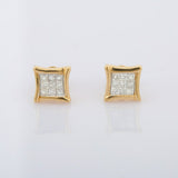 2ct Stud Earrings Princess Cut Diamond Kite Square Cluster 14k Yellow Gold Over