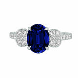 3Ct Oval Cut Blue Sapphire Cluster Accent Diamond Ring 14K White Gold Finish