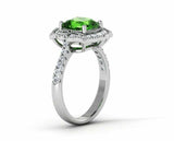 2ct Cushion Cut Green Emerald Milgrain Floral Halo Ring 14k White Gold Finish