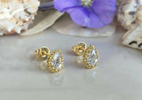 1ct Pear Cut VVS1D Diamond Crown Teardrop Stud Earrings 14k Yellow Gold Finish