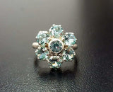 2.8ct Engagement Ring Round Blue Aquamarine Cluster Floral 14k White Gold Finish