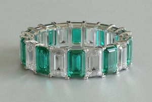 4ct Green Emerald Cut Alternate Diamond Full Eternity Band 14k White Gold Finish