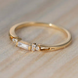 1.1ct Baguette Cut Diamond Engagement Ring Petite Minimalist 14k YellowGold Over