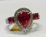 3ct Engagement Ring Pear Cut Pink Ruby Halo Trilogy Stylish 14k WhiteGold Finish