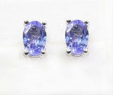 2ct Stud Earrings Oval Cut Blue Tanzanite Solitaire Design 14k White Gold Finish