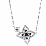 3ct Round Blue Sapphire Pendant Chain Diamond Halo Mom Gift 14k White Gold Over