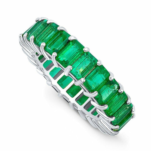 6Ct Green Emerald Full Eternity Wedding Band 14K White/Rose/Yellow Gold Finish