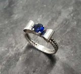 0.55ct Engagement Ring Round Cut Blue Sapphire Bow Knot 14k White Gold Finish