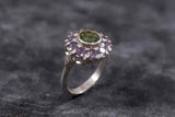 2.8ct Engagement Ring Round Cut Green Peridot Vintage Halo 14k White Gold Finish