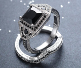 4Ct Princess Black Diamond Bridal Set Halo Ring Twist Band 14K White Gold Finish