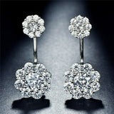 2ct Round Cut VVS1D Diamond Flower Statement Drop Earrings 14k White Gold Finish