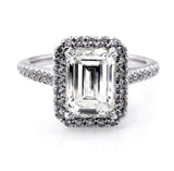 2.5Ct Emerald Cut Diamond Halo Solitaire Engagement Ring 18K White Gold Finish