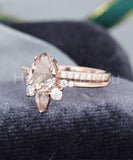 2ct Pear Cut Simulated Morganite Curved Crown Bridal Set 14k Rose Gold Plated