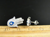 0.5ct Round Cut VVS1D Diamond Hamsa Evil Eye Stud Earrings 14k White Gold Finish