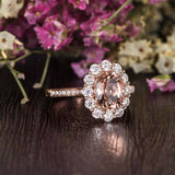 2.5ct Oval Cut Morganite Halo Flower Diamond Engagement Ring 14k Rose Gold Over