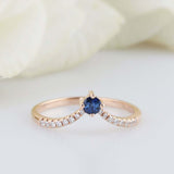 1ct Round Blue Sapphire Wedding Band Curved Half Eternity 14k Yellow Gold Finish