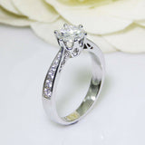 2.2ct Round Cut Diamond 6 Prong Solitaire with Accents Ring 14k WhiteGold Finish