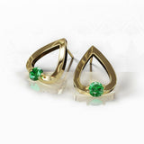 1Ct Round Cut Green Emerald Water Tear Drop Earrings Women 14K Yellow Gold Over