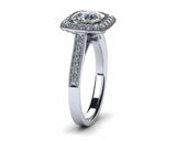 1ct Cushion Cut Diamond Milgrain Halo Engagement Ring 14k White Gold Finish New