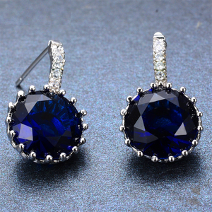 2ct Round Cut Blue Sapphire Fancy Stylish Drop Earrings 14k White Gold Finish