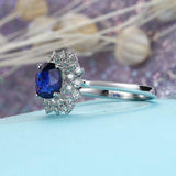 2ct Oval Cut Blue Sapphire Engagement Ring 14k White Gold Finish Floral Design