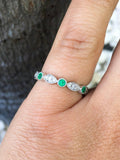 1ct Round Green Emerald Half Eternity Vintage Wedding Band 14k White Gold Over