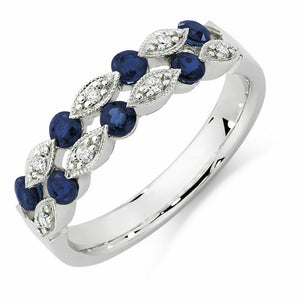 1ct Round Blue Sapphire Half Eternity Vintage Wedding Band 14k White Gold Finish