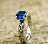 0.5Ct Round Blue Sapphire Filigree Solitaire Engagement Ring 14K White Gold Over