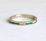 1ct Princess Cut Green Emerald Wedding Band 14k Yellow Gold Finish Full Eternity