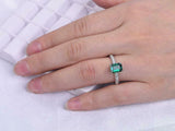 2ct Green Emerald Cut Solitaire Ring 14k White Gold Over Three Row Round Accents