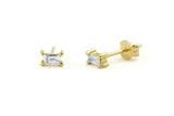 Solitaire Stud Earrings 0.3ct Baguette Cut VVS1D Diamond 14k Yellow Gold Finish