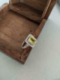 2ct Engagement Ring Emerald Cut Yellow Sapphire Diamond Halo 14k White Gold Over