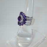 5ct Engagement Ring Round Pear Cut Amethyst Floral Cocktail 14k WhiteGold Finish