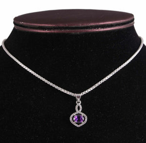 1.6ct Purple Amethyst Pendant Oval Halo Stylish 14k White Gold Finish NO CHAIN