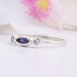 1.2ct Marquise Blue Sapphire Engagement Ring Diamond Trilogy 14k White Gold Over