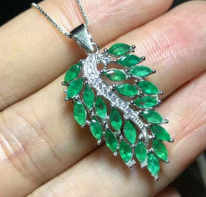 3ct Green Emerald Pendant Marquise Cut Leaf Cocktail 14k WhiteGold Over NO CHAIN