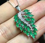 3ct Green Emerald Pendant Marquise Cut Leaf Cocktail 14k WhiteGold Over NO CHAIN