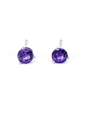 0.7ct Round Simulated Amethyst Solitaire Stud Earrings 14k White Gold Plated