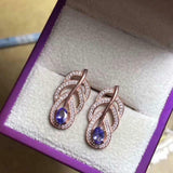 2ct Drop Earrings Oval Cut Blue Tanzanite Petal Leaf Design 14k Rose Gold Finish