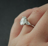 Pear Accents Trilogy Engagement Ring 2ct Oval Cut Diamond 14k White Gold Finish