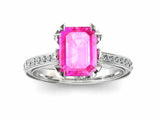 2.7ct Emerald Cut Pink Sapphire Engagement Ring Bridal Set 14k White Gold Finish