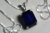 5ct Blue Sapphire Pendant Emerald Cut Solitaire 14k White Gold Finish NO CHAIN