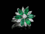 1.73ct Marquise Cut Green Emerald Engagement Ring Flower 14k White Gold Finish