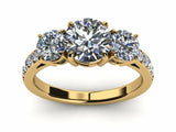 1.6ct Round Cut VVS1 Diamond Three Stone Engagement Ring 14k Yellow Gold Finish