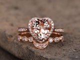 2ct Heart Cut Champagne Morganite Bridal Set Engagement Ring 14k RoseGold Finish